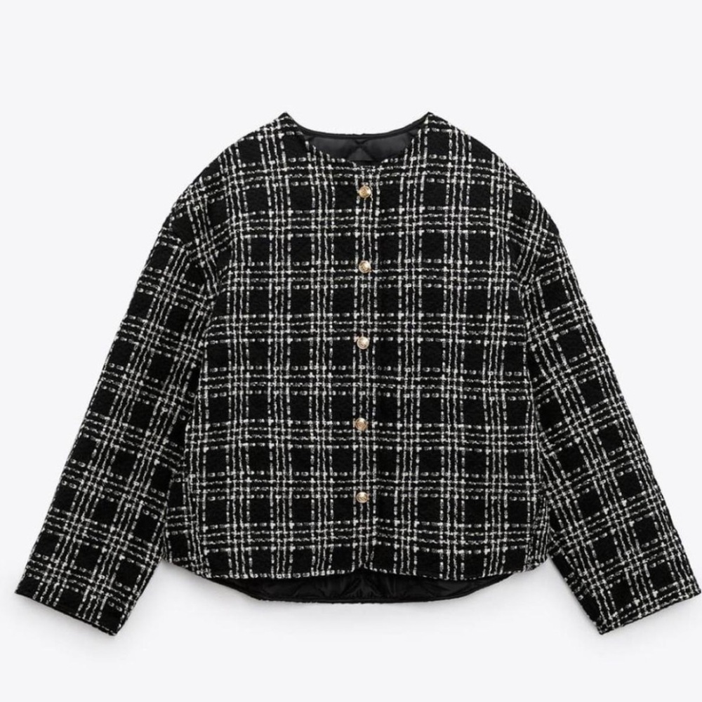 ZARA BOUCLE JACKET BLACK SIZE S